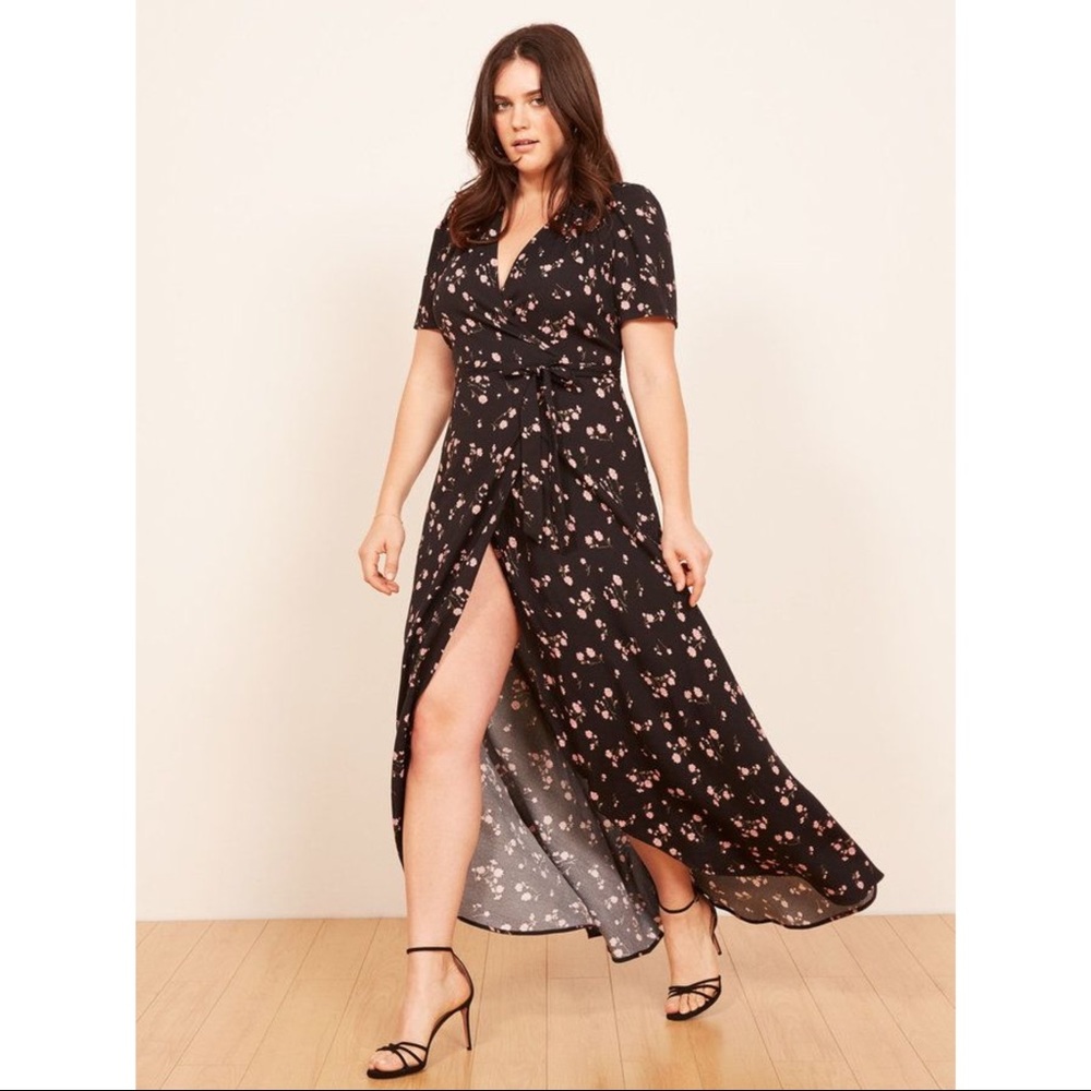 🛑SOLD 🛑 Reformation Black Floral Print Foster Wrap Dress Plus 2X